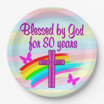  ROZE CHRISTELIJKE 80STE VERJAARDAG PAPIER BORDEN