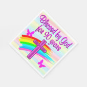 ROZE CHRISTELIJKE 90E VERJAARDAG PAPIEREN SERVETTE SERVET (Hoek)