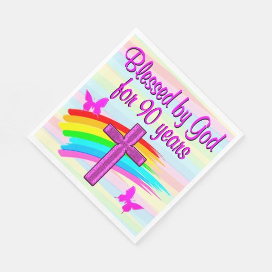 ROZE CHRISTELIJKE 90E VERJAARDAG PAPIEREN SERVETTE SERVET (Hoek)