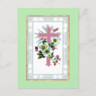 Roze Christelijke kruis Briefkaart
