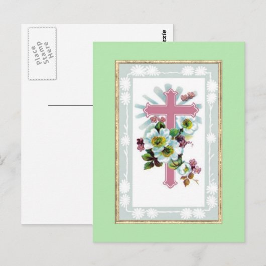 Roze Christelijke kruis Briefkaart (Voorkant / Achterkant)