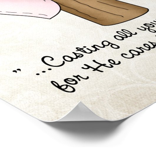 Roze Christelijke Kruis met lint en druk op de scr Poster (Hoek)