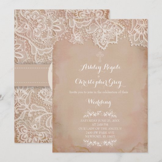 roze Christelijke uitnodiging tot huwelijk (Voorkant / Achterkant)