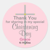 Roze Christening Daughter Hartelijk dank Ronde Sticker (Voorkant)