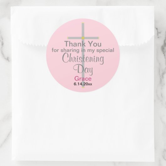 Roze Christening Daughter Hartelijk dank Ronde Sticker (Tas)