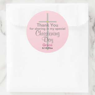 Roze Christening Daughter Hartelijk dank Ronde Sticker