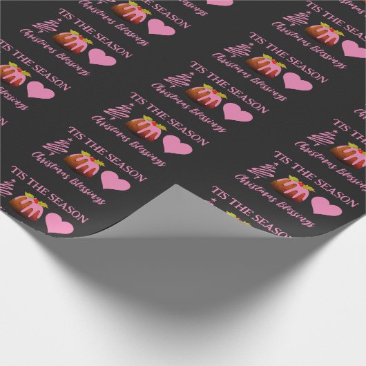 Roze CHRISTMAS BLESSINGS Cadeaupapier (Hoek)
