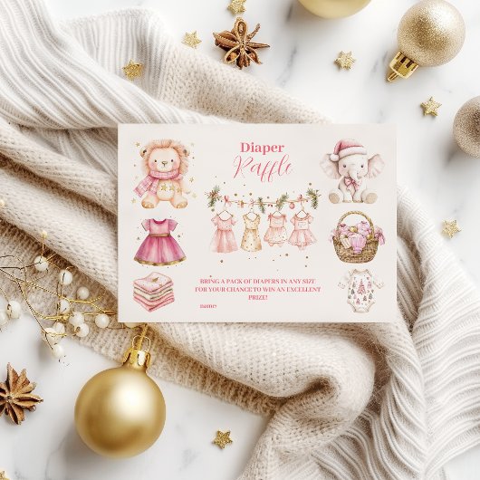 Roze Christmas Collage Diapper Raffle Informatiekaartje