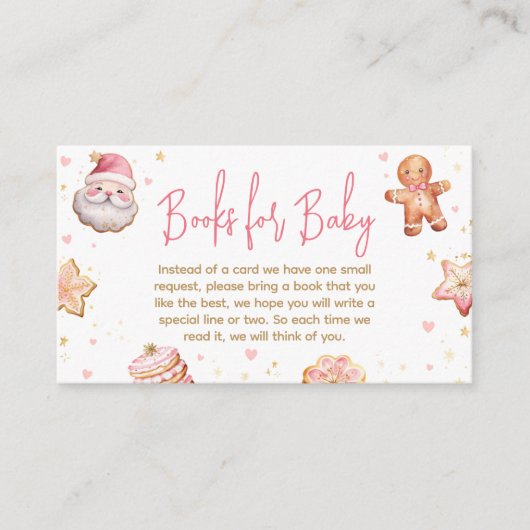 Roze Christmas Cookie Baby shower Boeken voor Baby Informatiekaartje (Voorkant)