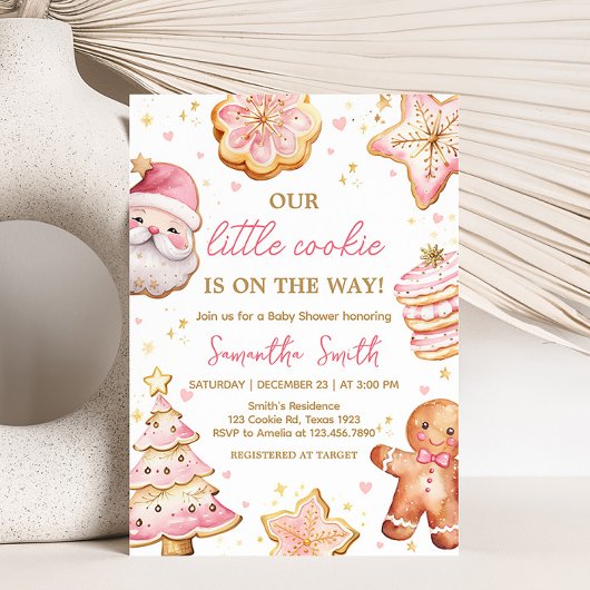 Roze Christmas Cookie Baby shower Kaart