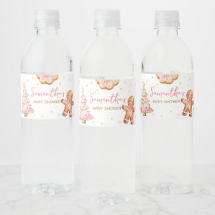 Roze Christmas Cookie Baby shower Waterfles Etiket