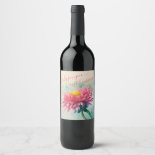 Roze chrysant alleen voor jou waterverf wijn etiket