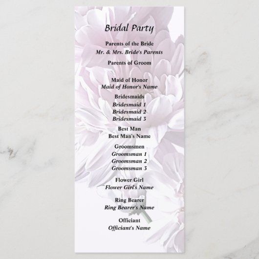 Roze chrysant hart programmakaart (Achterkant)