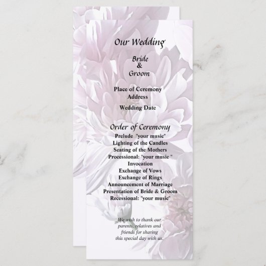 Roze chrysant hart programmakaart (Voorkant / Achterkant)