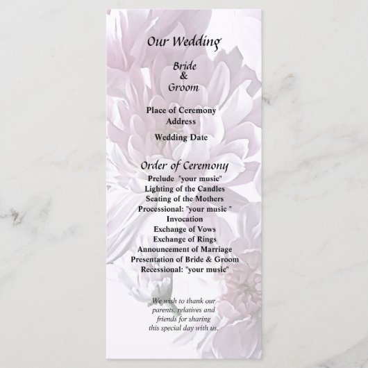 Roze chrysant hart programmakaart (Voorkant)