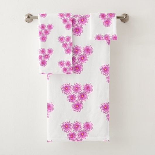 Roze Chrysantemums Mums Patronen van 6 doekset Bad Handdoek (Insitu)