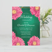 Roze chrysanten geometrische bruiloft kaart (Staand voorkant)