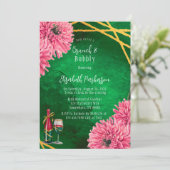 Roze chrysanten Geometrische brunch & bubbel Kaart (Staand voorkant)