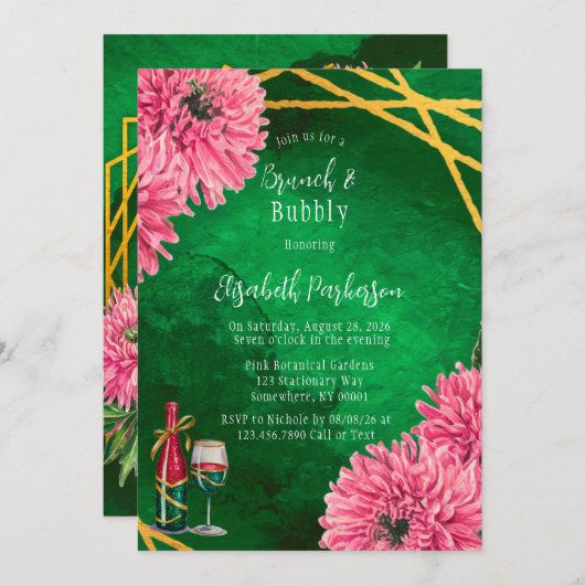 Roze chrysanten Geometrische brunch & bubbel Kaart (Voorkant / Achterkant)