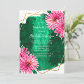 Roze chrysanten geometrische vrijgezellenfeest kaart (Staand voorkant)