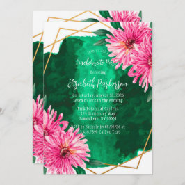 Roze chrysanten geometrische vrijgezellenfeest kaart