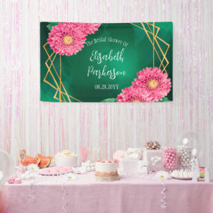 Roze Chrysanten Gouden Geometrische Bruidsdouche Spandoek