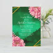 Roze Chrysanten Gouden Geometrische Koppels Douche Kaart (Staand voorkant)