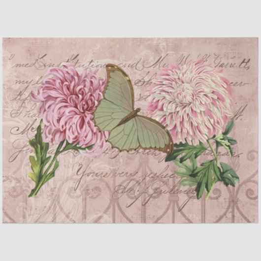  roze chrysanten Luna Moth Ephemera Tissuepapier (Voorkant)
