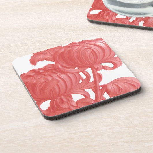 Roze Chrysanthemum Bier Onderzetter (Linkerzijde)