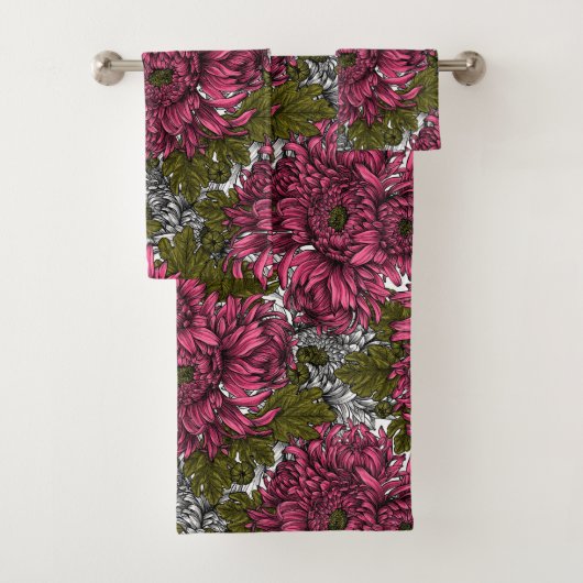 Roze chrysanthemum bloemen bad handdoek (Insitu)