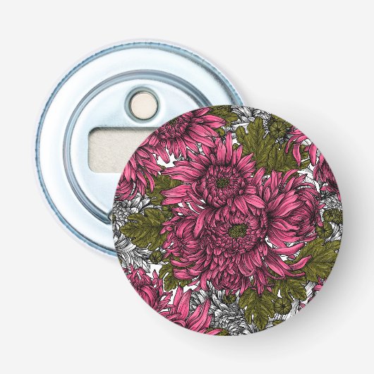 Roze chrysanthemum bloemen button flesopener (Voorkant)