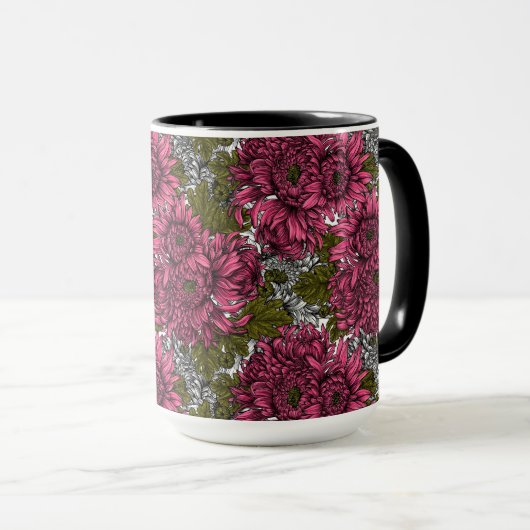 Roze chrysanthemum bloemen mok (Voorkant rechts)