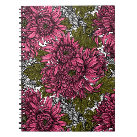 Roze chrysanthemum bloemen notitieboek (Voorkant)
