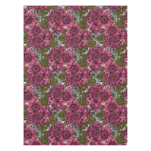 Roze chrysanthemum bloemen tafelkleed (Voorkant)