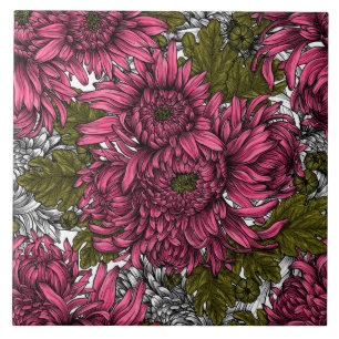 Roze chrysanthemum bloemen tegeltje