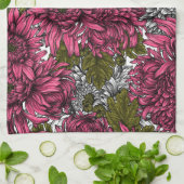 Roze chrysanthemum bloemen theedoek (Gevouwen)