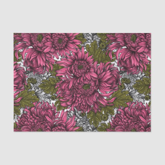 Roze chrysanthemum bloemen tissuepapier (Voorkant)