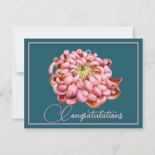 Roze Chrysanthemum Cyaan Achtergrond Felicitatie Briefkaart