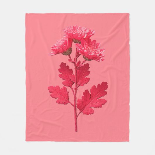 Roze Chrysanthemum Fleece Deken (Voorkant)
