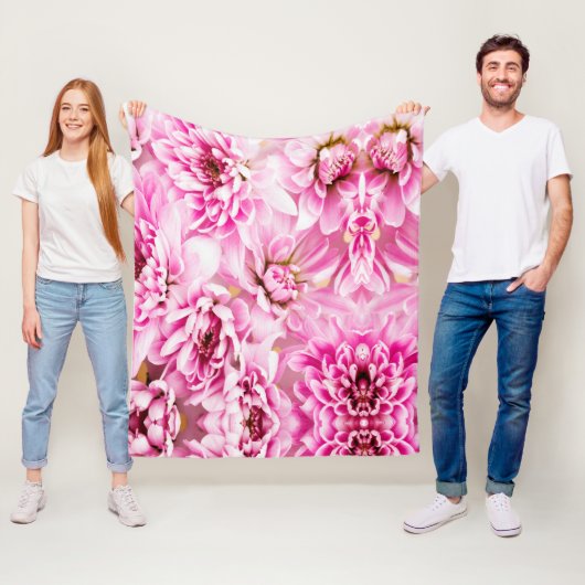 Roze Chrysanthemum Flower Fleece Deken (In situ)