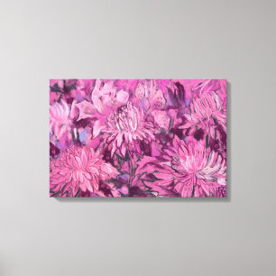 Roze Chrysanthemum Flowers Floral Pastel Painting Canvas Afdruk