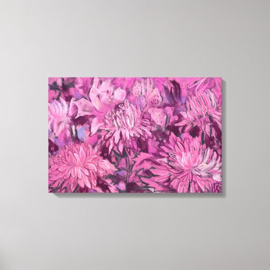 Roze Chrysanthemum Flowers Floral Pastel Painting Canvas Afdruk (Voorkant)