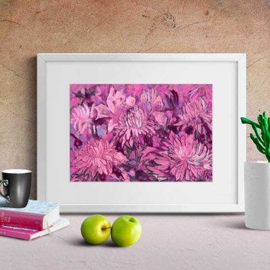 Roze Chrysanthemum Flowers Floral Pastel Painting Poster