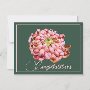 Roze Chrysanthemum Groene Achtergrond Felicitaties Briefkaart