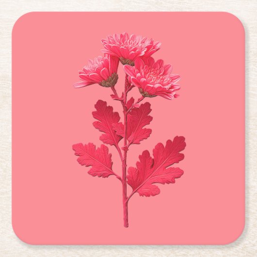 Roze Chrysanthemum Kartonnen Onderzetters (Voorkant)