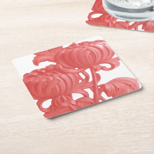 Roze Chrysanthemum Kartonnen Onderzetters (Schuin)