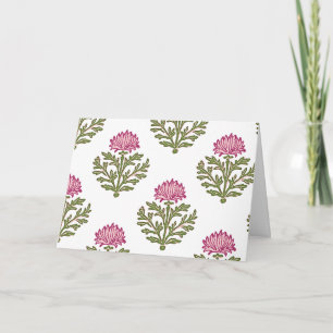 Roze Chrysanthemum Kerstkaart Blokdruk Bloem Kaart