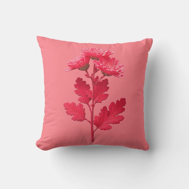 Roze Chrysanthemum Kussen (Voorkant)