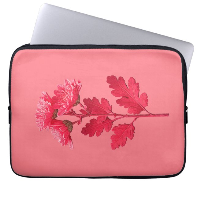 Roze Chrysanthemum Laptop Sleeve (Voorkant)