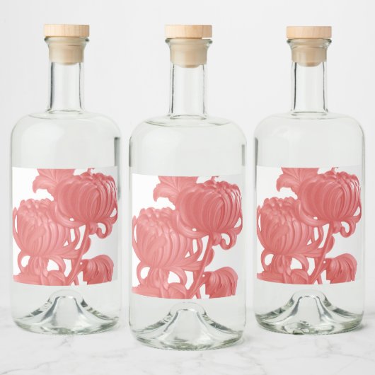 Roze Chrysanthemum Likeurfles Etiket (Flessen)